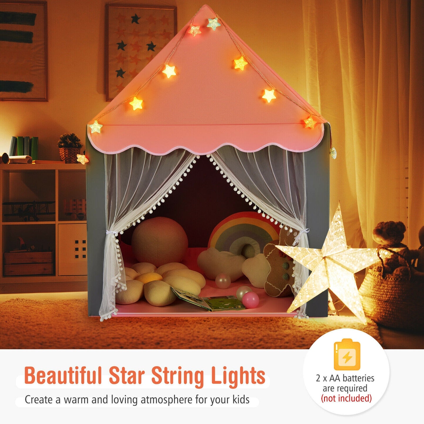 Kids Playhouse Tent with Star Lights and Mat, Pink Play Tents & Playhouse at Gallery Canada