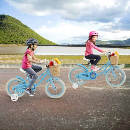14-Inch Kids Bike with Training Wheels and Adjustable Handlebar Seat, Blue