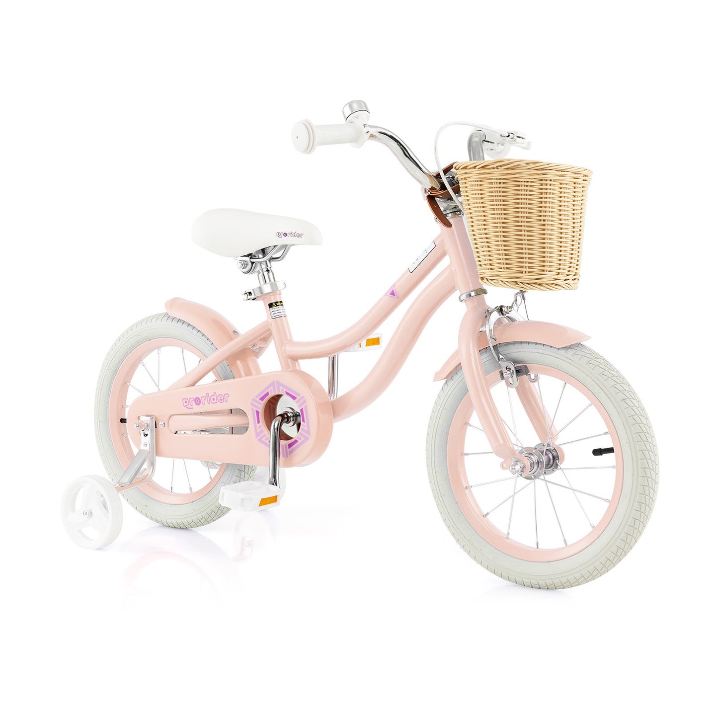 14-Inch Kids Bike with Training Wheels and Adjustable Handlebar Seat, Pink
