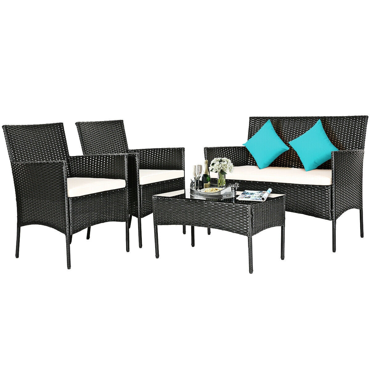 4 Pcs Patio Rattan Cushioned Sofa Set, White Patio Conversation Sets at Gallery Canada
