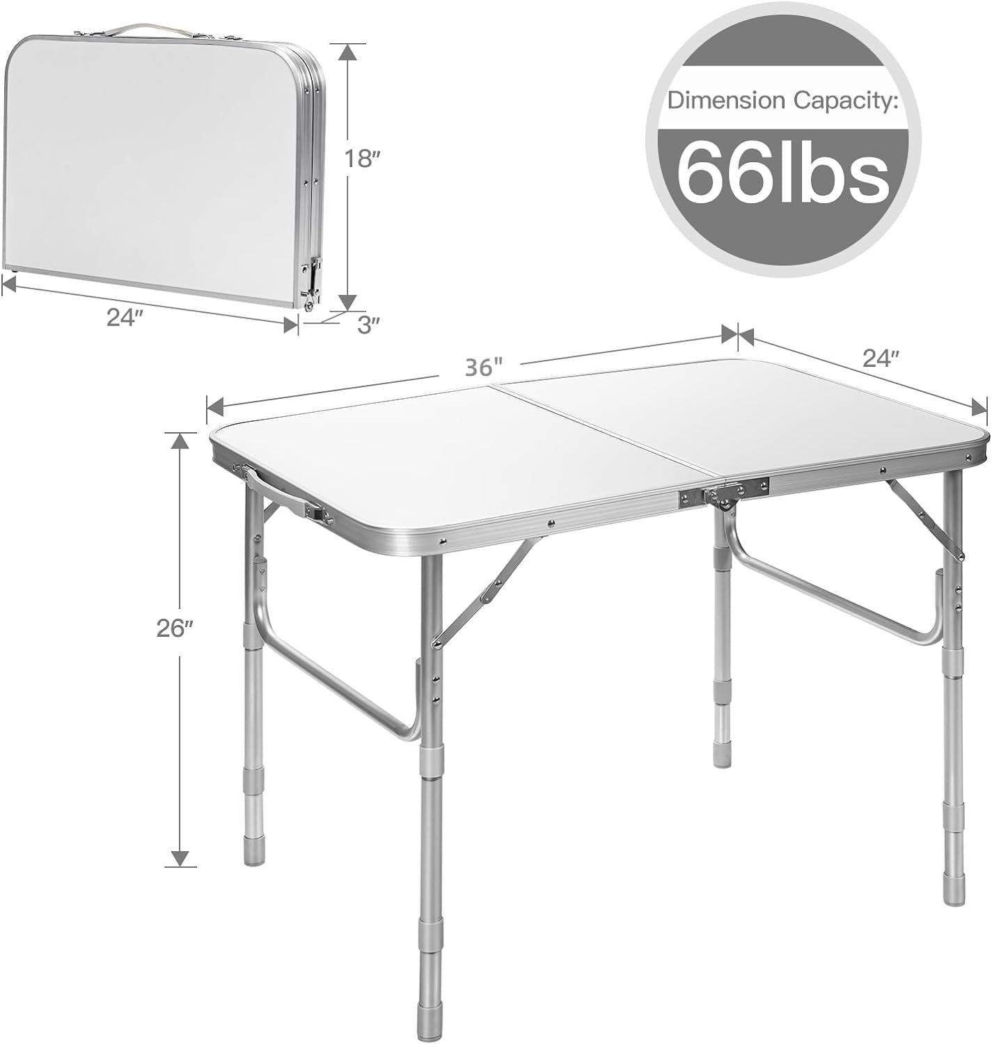 Adjustable Portable Aluminum Patio Folding Camping Table for Outdoor and Indoor, Silver at Gallery Canada