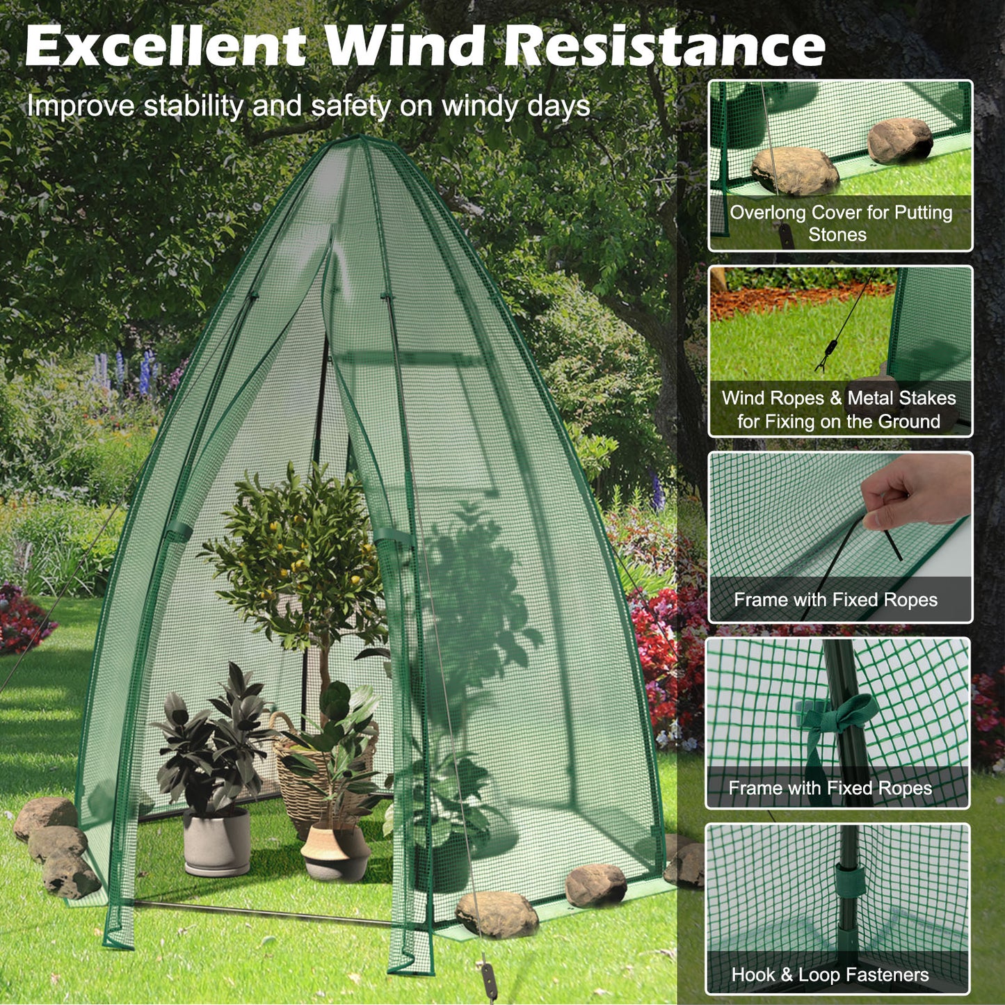 5.5 x 5.5 x 6 Feet Portable Mini Greenhouse, All-Weather PE Cover, Green