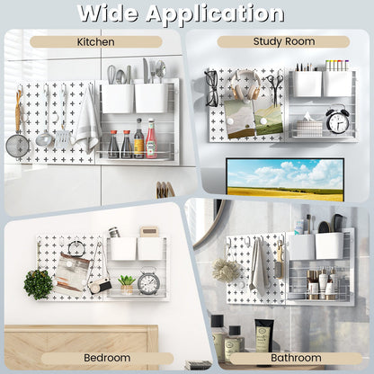 Pegboard Combination Kit Combination Wall Organizer with Magnets and Hooks, White