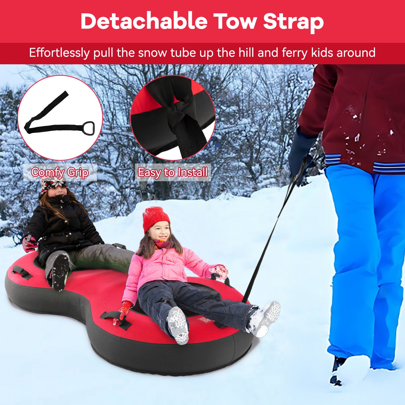 80" 2-Person Inflatable Snow Sled for Kids and Adults, Red at Gallery Canada