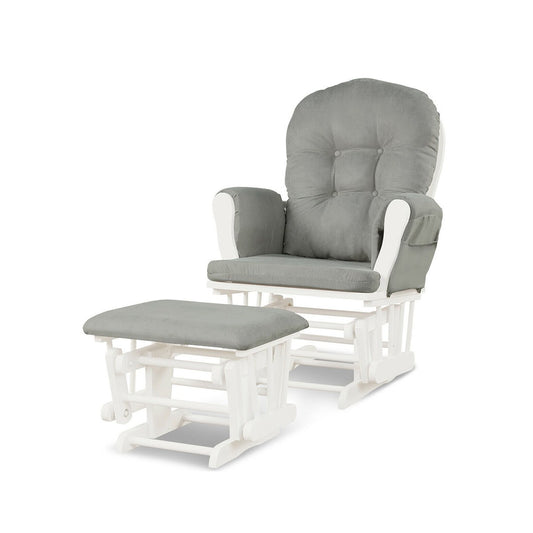 Wood Glider and Ottoman Set with Padded Armrests and Detachable Cushion, Light Gray at Gallery Canada