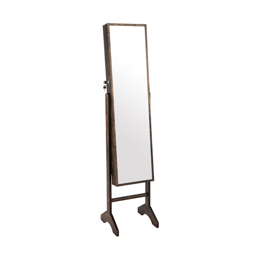 Standing Jewelry Cabinet with Full Length Mirror, Brown