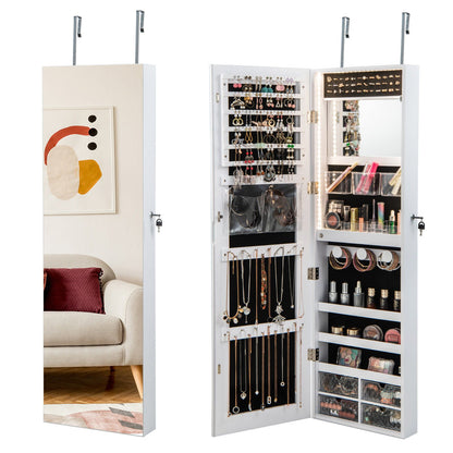 Wall Mounted Jewelry Cabinet with 3-Color Lights, White at Gallery Canada