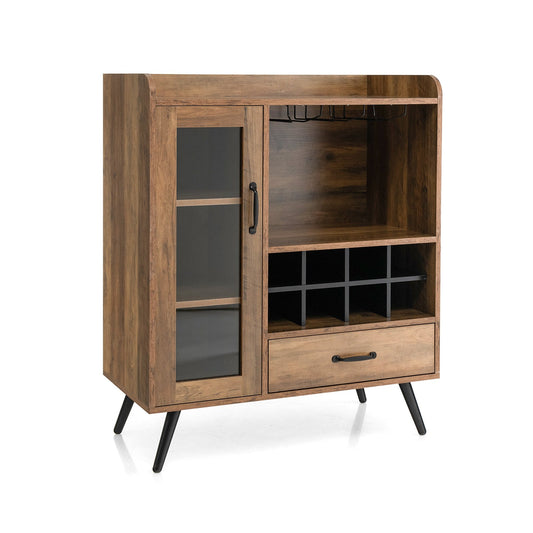 Buffet Sideboard with Removable Wine Rack and Glass Holder, Rustic Brown