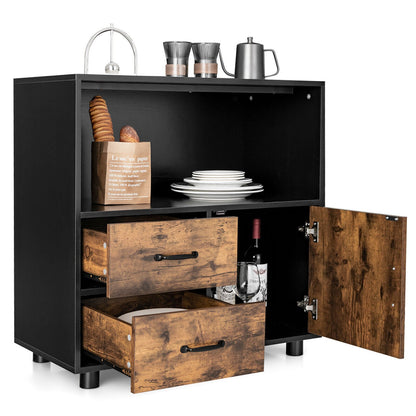 Kitchen Storage Buffet Sideboard with Wine Rack and Glass Holder, Black