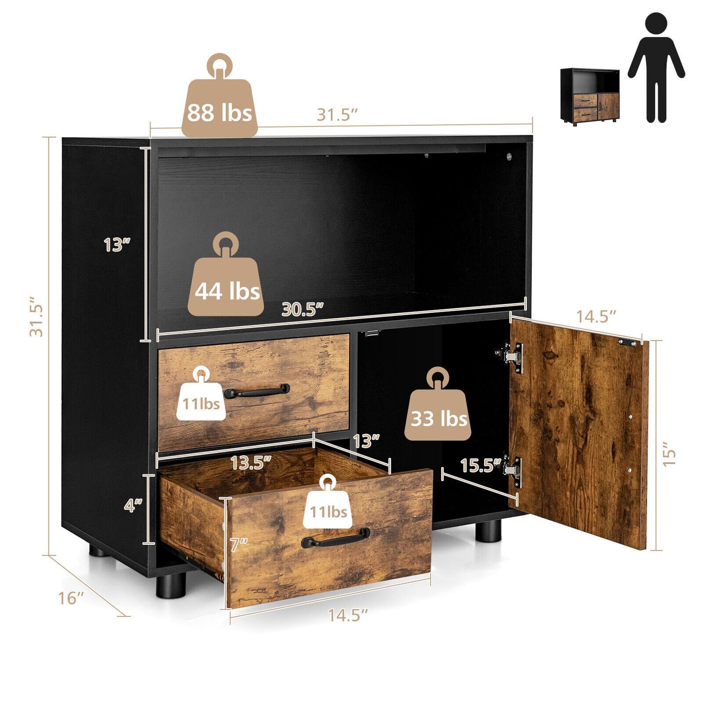 Kitchen Storage Buffet Sideboard with Wine Rack and Glass Holder, Black at Gallery Canada