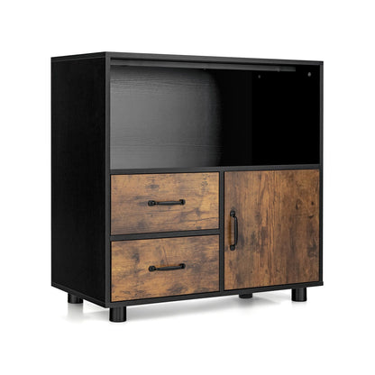 Kitchen Storage Buffet Sideboard with Wine Rack and Glass Holder, Black