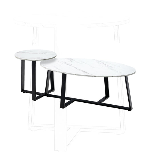 Set of 2 Modern Faux Marble Nesting Coffee Table Set with Oval and Round Table, White