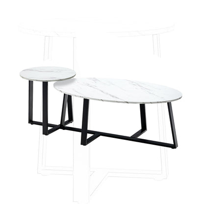 Set of 2 Modern Faux Marble Nesting Coffee Table Set with Oval and Round Table, White at Gallery Canada