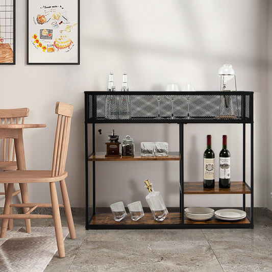 4-Tier Industrial Console Table, Wire Basket Shelf, Rustic Brown Console Tables Rustic Brown at Gallery Canada