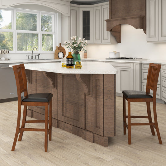 2-Piece Bar Chair Set, Counter Height Stool With Backrest, Walnut Bar Stools Walnut at Gallery Canada