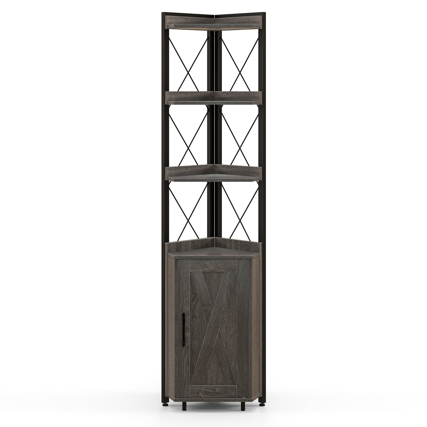 Tall Corner Storage Cabinet with 3-Tier Shelf and Enclosed Cabinet, Gray