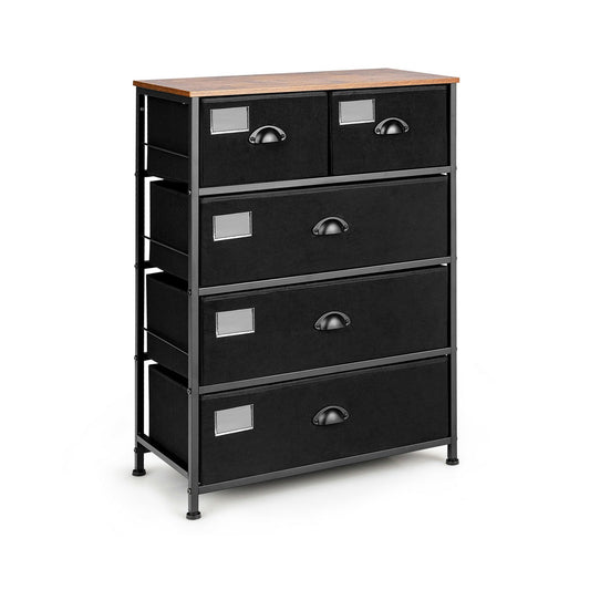 5-Drawer Storage Dresser with Labels and Removable Fabric Bins, Black
