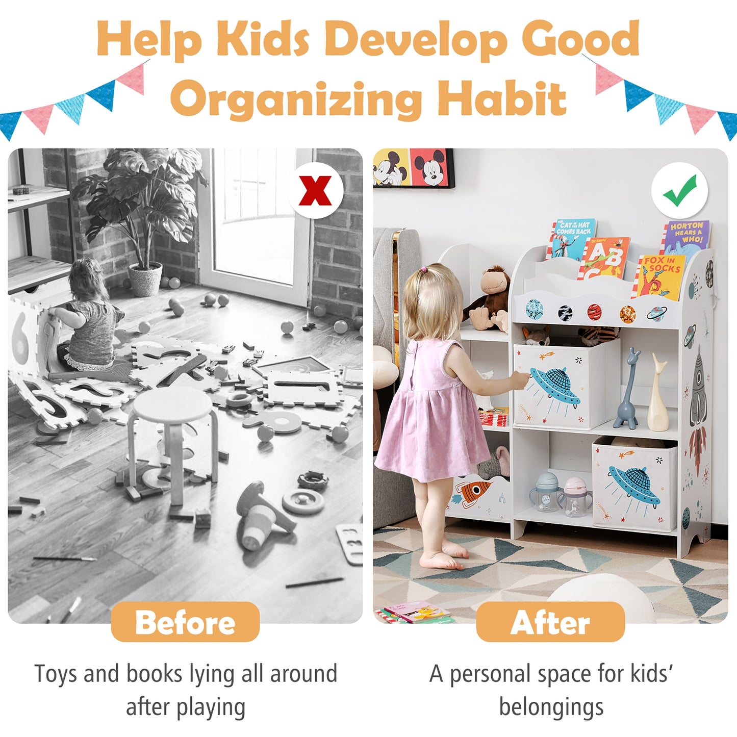Kids Wooden Storage Cabinet, With Storage Bins, White Kids Storage at Gallery Canada