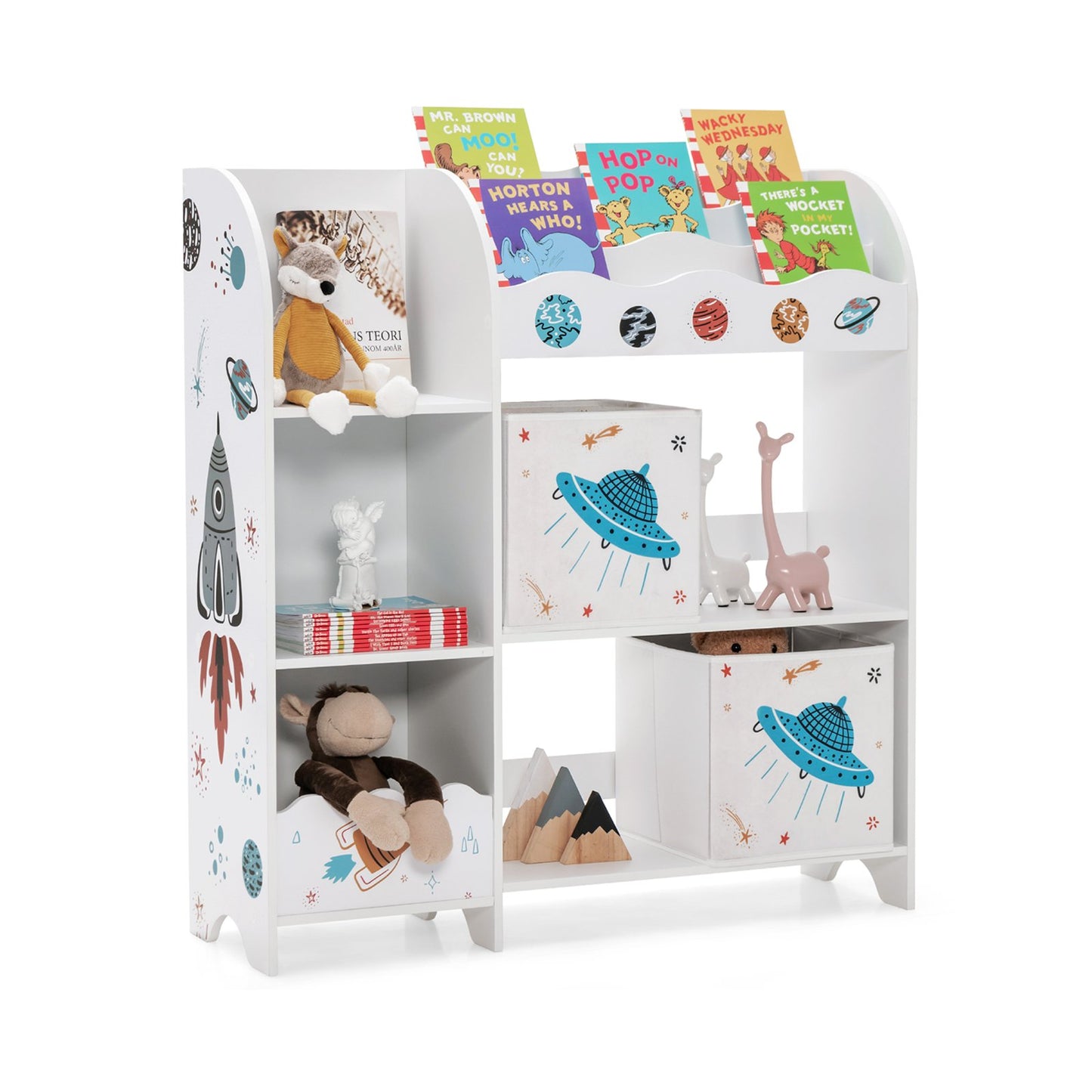 Kids Toy and Book Organizer Children Wooden Storage Cabinet with Storage Bins, White at Gallery Canada