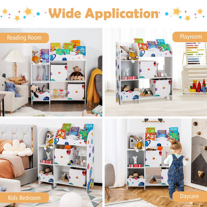 Kids Toy and Book Organizer Children Wooden Storage Cabinet with Storage Bins, White