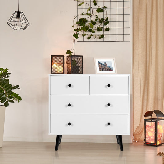 4 Drawer Dresser, Sideboard Cabinet, White