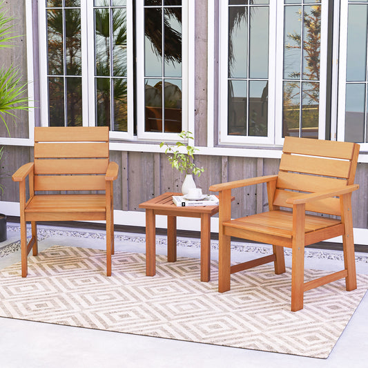2 Piece Patio Hardwood Chair, Slatted Seat, Inclined Backrest, Natural