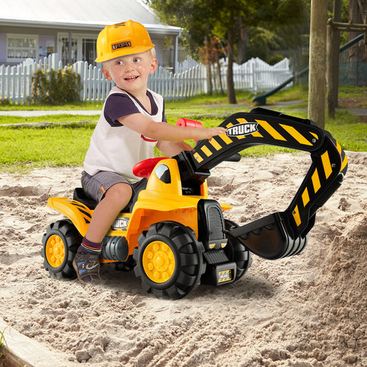 Ride on Push Car Bulldozer Digger Toy with Safety Helmet and Working Shovel, Yellow Push & Pedal Ride On Toys Yellow at Gallery Canada