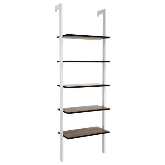 5-Tier Wood Look Ladder Shelf with Metal Frame for Home, White