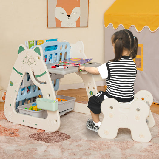 3-In-1 Magnetic Dry-Erase Board With Stool, Navy Art Easels Navy at Gallery Canada