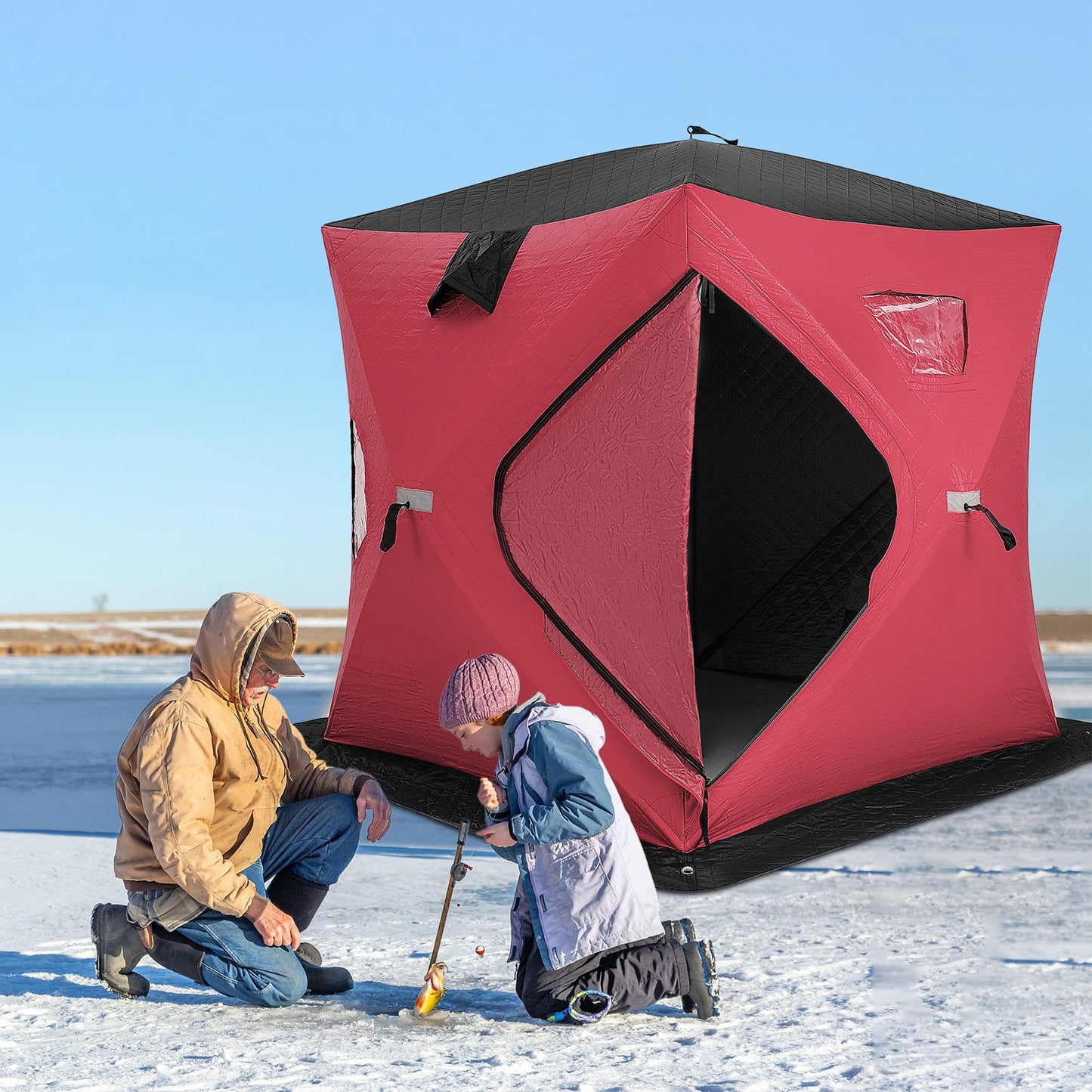 Portable 2 Person Ice Shanty with Cotton Padded Walls, Red