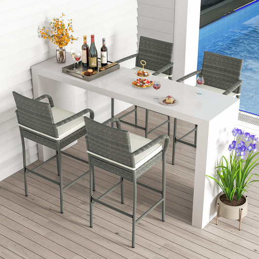 PE Rattan Bar Chairs Set Of 4, With Armrests And Cushions, Gray Patio Bar Furniture Gray at Gallery Canada