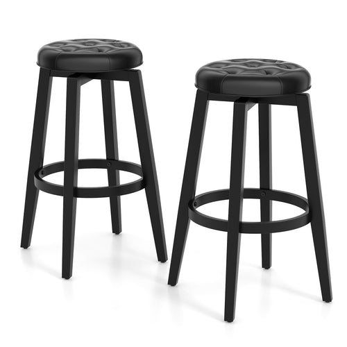 360° Swivel Upholstered Rubberwood Frame Bar Stool Set of 2 with Footrest-29 inches