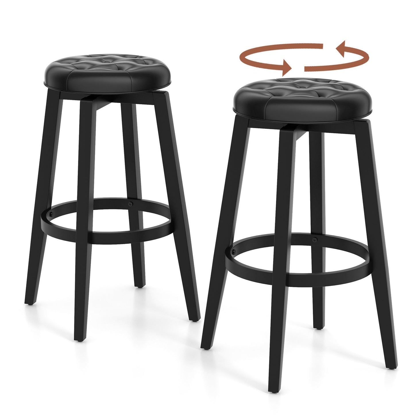 360° Swivel Upholstered Rubberwood Frame Bar Stool Set of 2 with Footrest-29 inches
