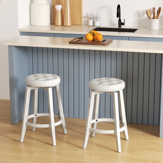 Swivel Upholstered Rubberwood Frame Bar Stool Set of 2 with Footrest-24 inches, White Bar Stools 24 Inches at Gallery Canada