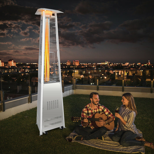 42,000 BTU Stainless Steel Pyramid Patio Heater With Wheels, Silver Patio Heaters Silver at Gallery Canada