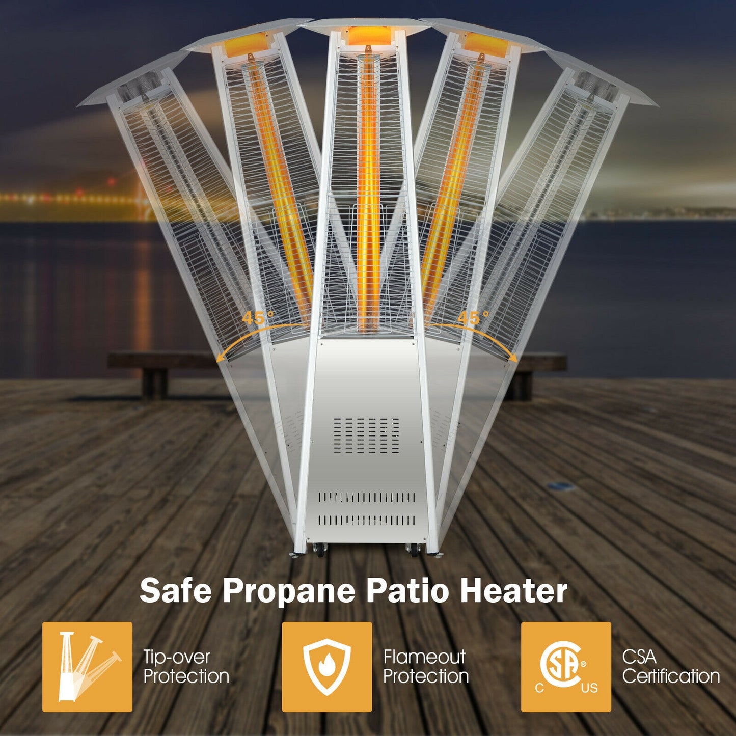 42,000 BTU Stainless Steel Pyramid Patio Heater With Wheels, Silver Patio Heaters at Gallery Canada