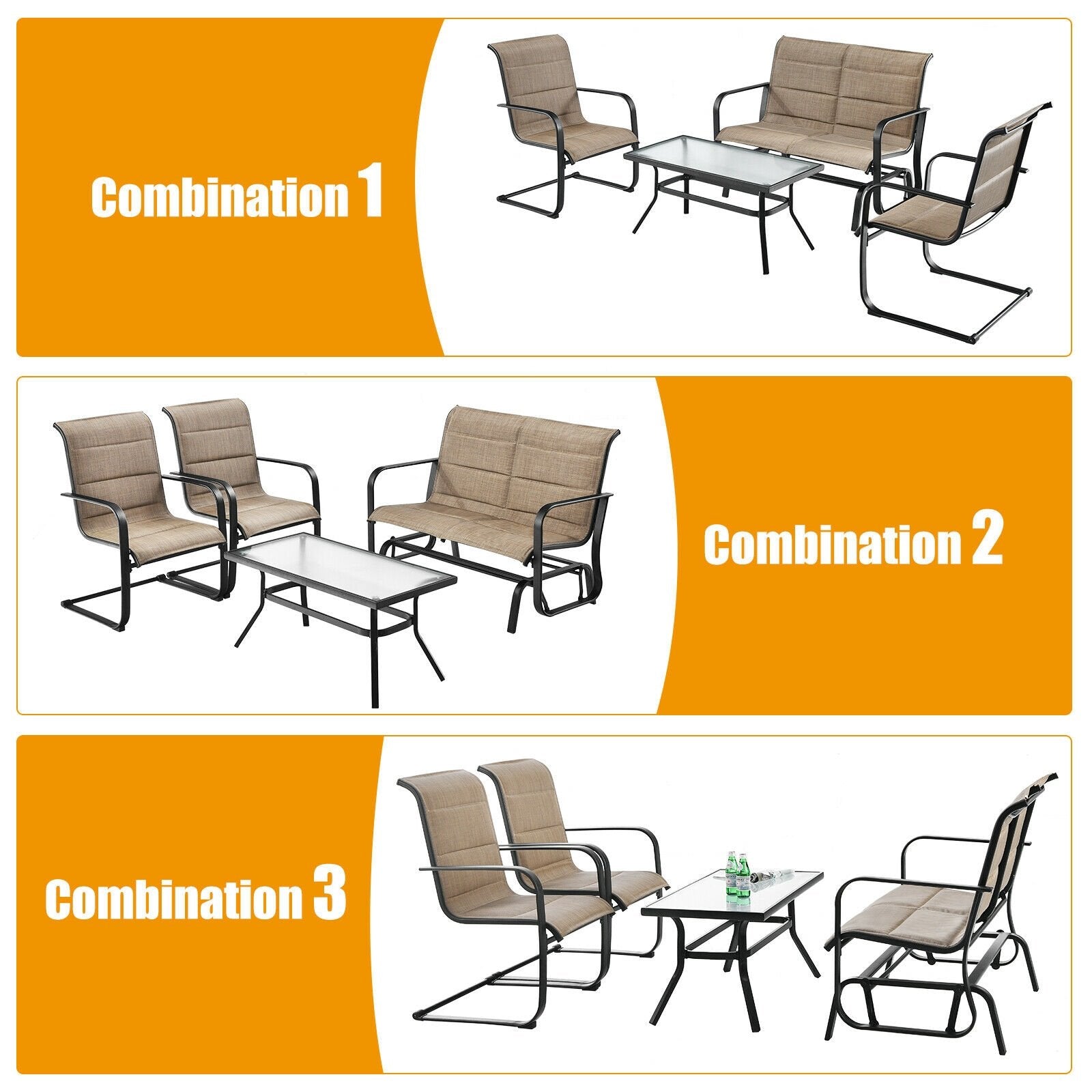 4 Pieces Outdoor Patio Furniture Set with Padded Glider Loveseat and Coffee Table, Brown at Gallery Canada