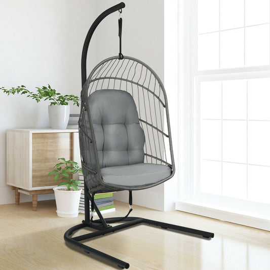 Hanging Wicker Egg Chair With Stand, Gray Outdoor Seating & Patio Chairs Gray at Gallery Canada