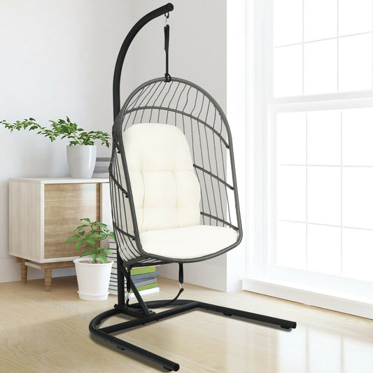 Hanging Wicker Egg Chair With Stand, Beige Outdoor Seating & Patio Chairs Beige at Gallery Canada