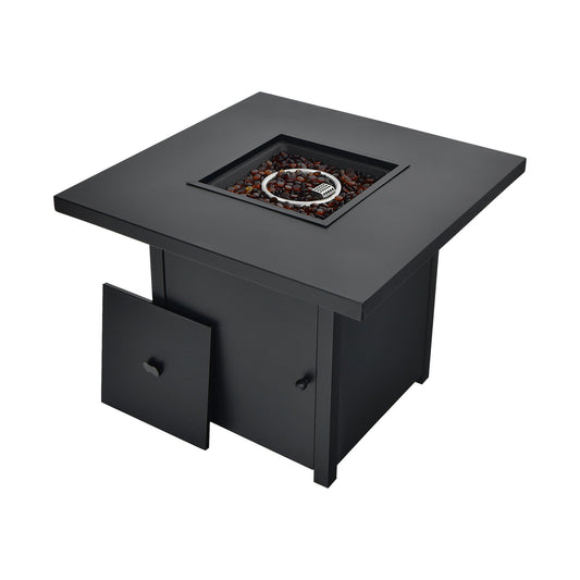 32 Inch 40000 BTU Propane Fire Pit Table with Lid and Fire Glass, Black at Gallery Canada