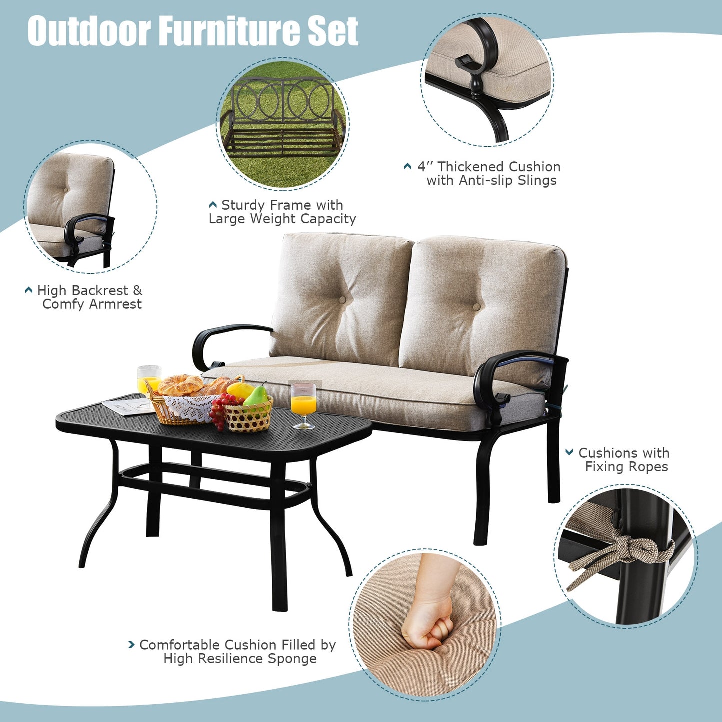 Patio Loveseat Bench Table Set, 2 Pieces, Beige Patio Conversation Sets at Gallery Canada