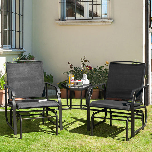 Double Swing Glider Rocker Chair Set, Black Patio Conversation Sets Black at Gallery Canada