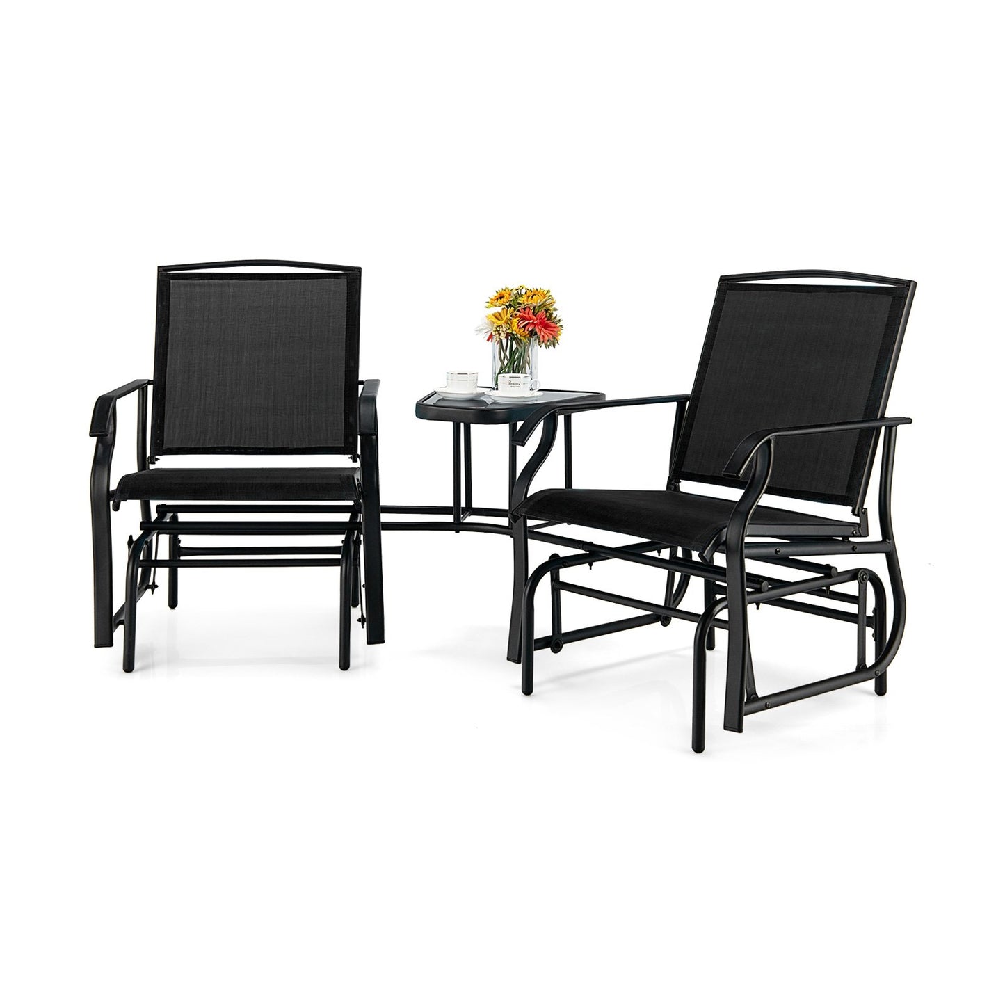 Double Swing Glider Rocker Chair set with Glass Table, Black at Gallery Canada