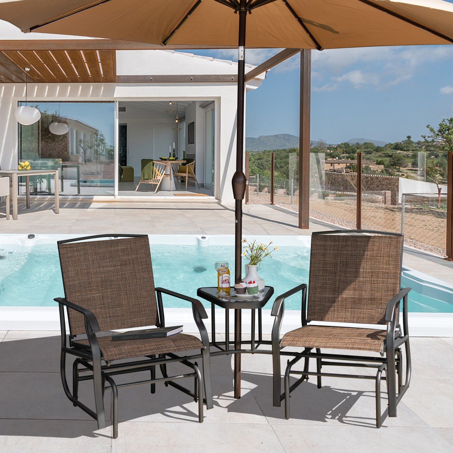 Double Swing Glider Rocker Chair Set, Brown Patio Conversation Sets at Gallery Canada