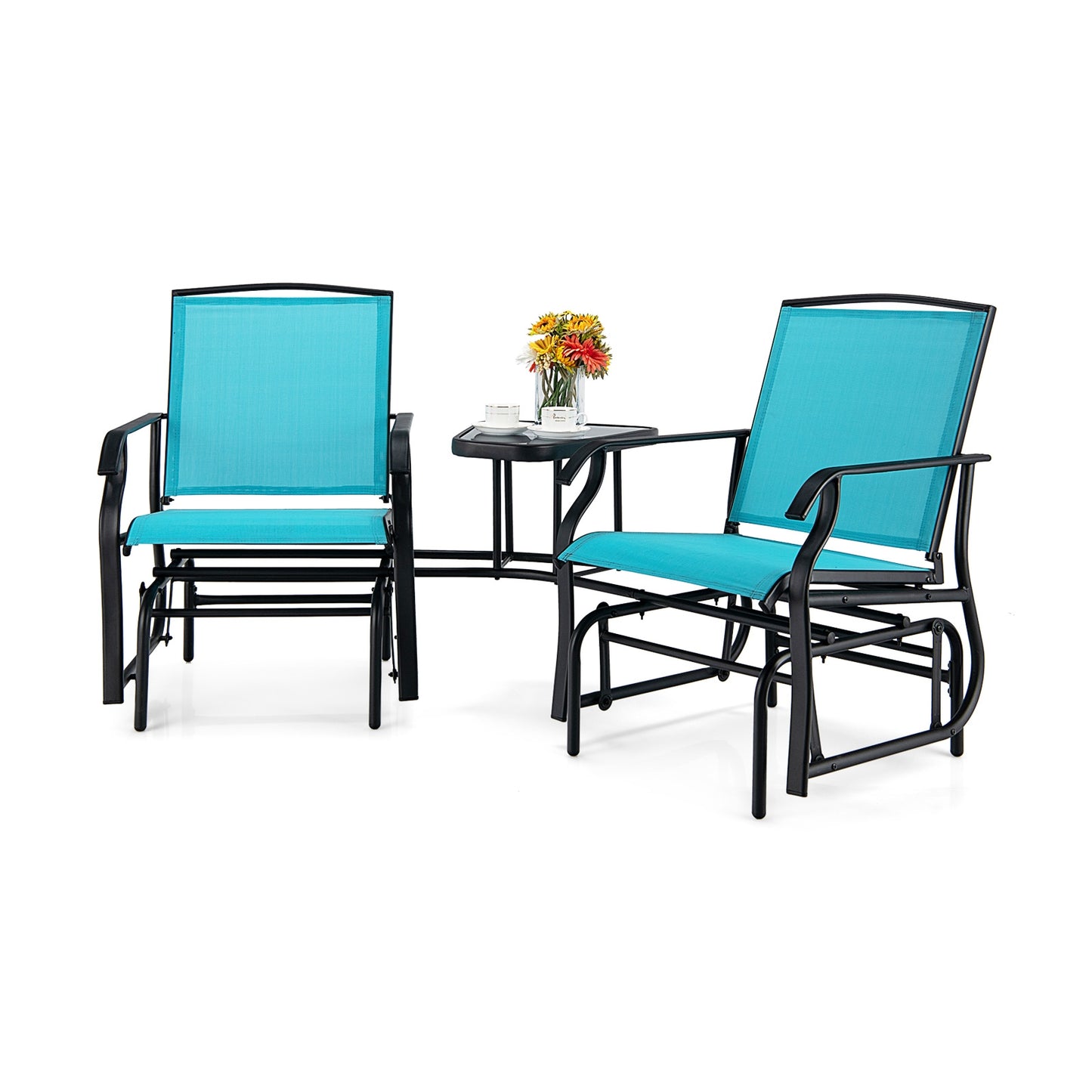 Double Swing Glider Rocker Chair Set, Turquoise Patio Conversation Sets at Gallery Canada