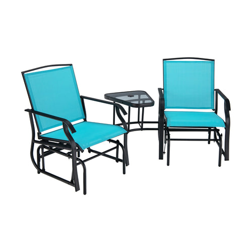 Double Swing Glider Rocker Chair set with Glass Table, Turquoise