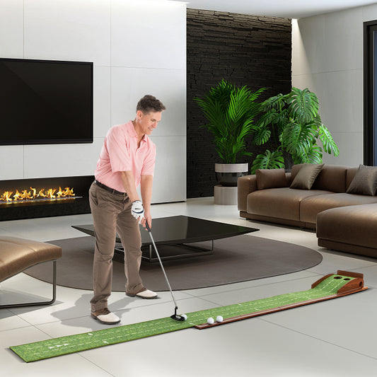 Golf Putting Mat Practice Training Aid with Auto Ball Return and 2 Hole Sizes, Green Golf 2 holes at Gallery Canada