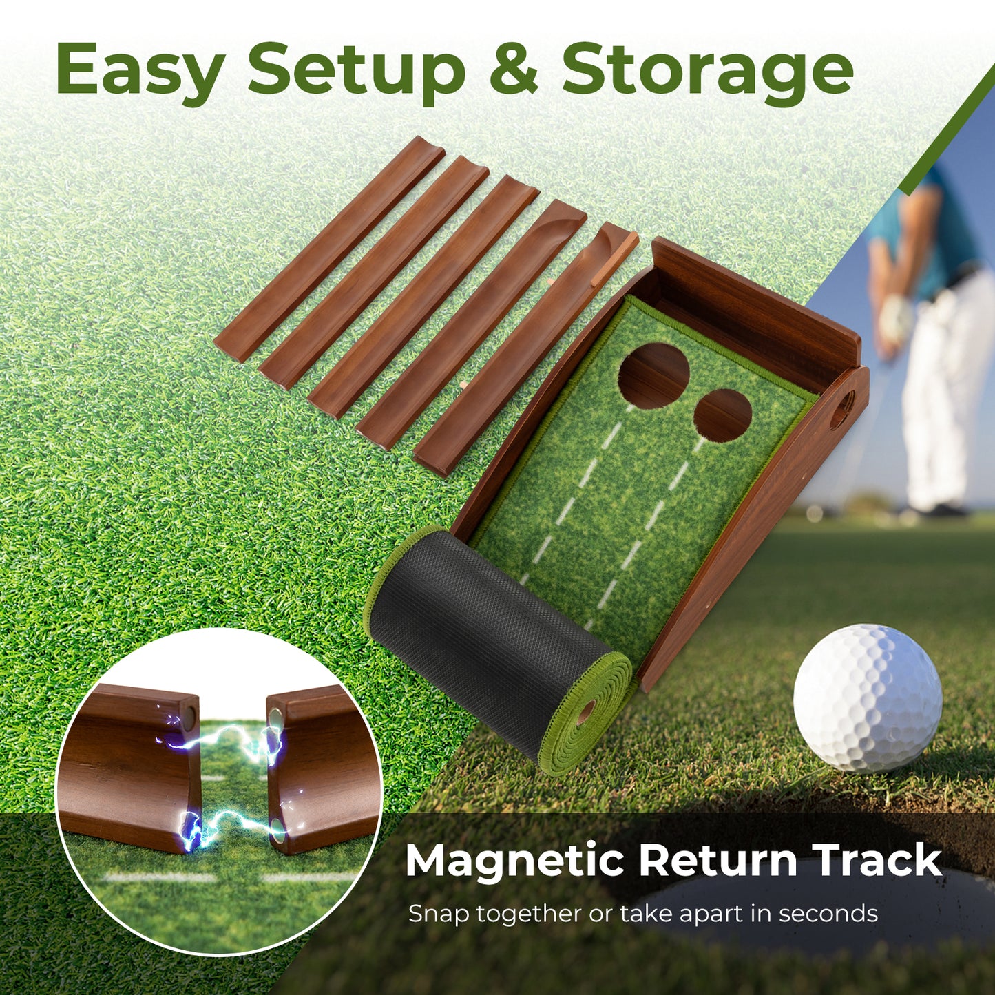 Golf Putting Mat Practice Training Aid with Auto Ball Return and 2 Hole Sizes, Green Golf at Gallery Canada