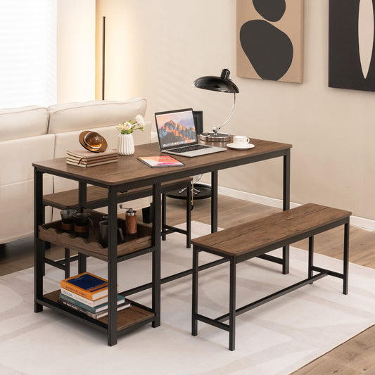 3-Piece Dining Table Set For 4 With Wine Rack, Brown Dining Room Sets Brown at Gallery Canada