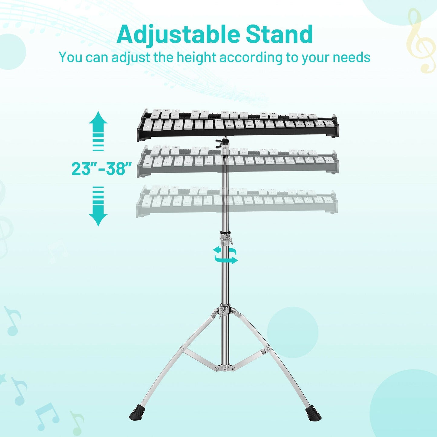 32 Note Glockenspiel Xylophone, Adjustable Stand, Black Drums & Percussion at Gallery Canada